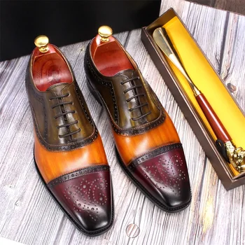 2022 Nove muške cipele-Oxfords ručni rad od prave teleće kože s rupom tipa 