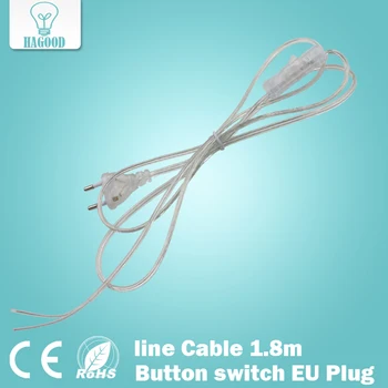linearni Kabel 1,8 m s push button prekidačem Zidni utikač EU Za Prebacivanje Svjetlosti Prozirna Cijev Žice Kabel za Napajanje kabel s utikačem Za Led Svjetiljke