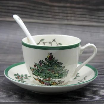 1 Set Božićno Drvce Čajna Šalica S tanjur i Žlicu Božićno čajna šalica Novogodišnji poklon demitasse Skup Блюдец u europskom stilu