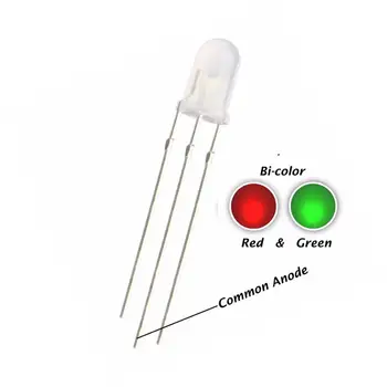 100PC 5 MM, Crvene i Zelene Led Zajednička Anoda Multipla DIP-3 Žarulja Bicolor 20 ma 3-Pinski Svjetlo Perle