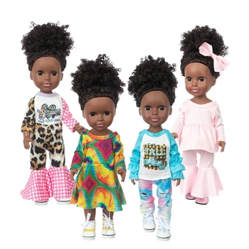 14,5 Inča Black Girl Afro-Američka Prati Realan Silikonska Lutka Zečica Lutke Dječji Rođendanski Poklon Igračka