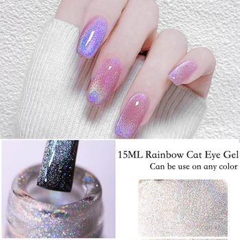 15 ml Laserski rainbow magnet gel holografski Rainbow Mačka Oko Gel novi dizajn noktiju 2022 Šarene Sjajan Lak za nokte Spar