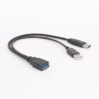 1pc Crna USB 3.0 Ženski na Dual USB Muški s dodatnim Удлинительным kabel za prijenos podataka Y za 2,5 