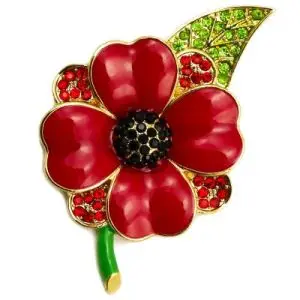 2-Inčni Позолоченная Crveni Emajl i Kristalna Broš u obliku Cvijeta Maka sa Štrasom s Listom