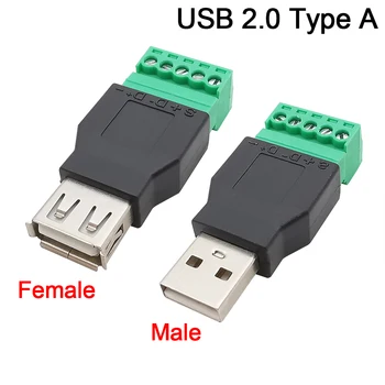 2 kom./lot USB Priključak USB 2.0 Tip A muški na Ženski Konektor do 15 EDG 3,5 mm 5-kontaktni Vijak Клеммный jedinica USB Priključak Utikač Adapter