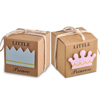 20 komada Mala Princeza/Princ Poklon Kutija Roza Plava Bombone Keks Pakiranje Kutija s Trakom za Tuširanje Djeteta College Dječak Djevojčica Rođendan Korist