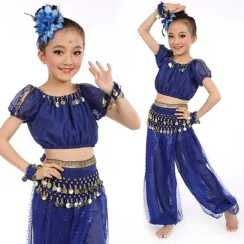 2019 Novi Dječji Komplet kostima za Trbušni ples, Dječji kostim za indijski ples, Komplet od 5 predmeta, Odjeća za Trbušni ples u Indiji za djevojčice