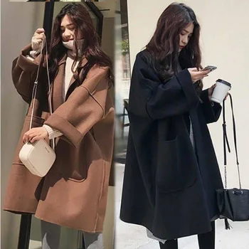 2021 Popularno Novu jesensko-zimsko donje vune kaput Student Koreanska verzija Dugog veličine Накидка Hepburn Vjetar