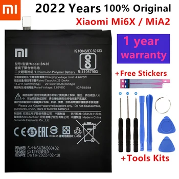 2022 Godine 100% Originalni Xiao Mi BN36 2910 mah Baterija Za Xiaomi 6X A2 Mi6X MiA2 M6X MA2 Visoke Kvalitete Zamjena telefona + Alata