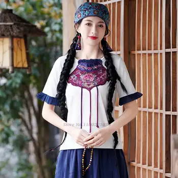 2022 kineski starinski top ципао tradicionalni bluzu s cvjetnog vezom feminina poboljšana bluza hanfu elegantan istočni odijelo doba tang
