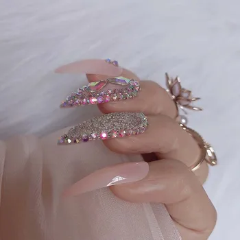 24шт Svijetlo ružičaste moderan luksuzni nakit dizajn dug savjet lažni nokti crystal dijamant