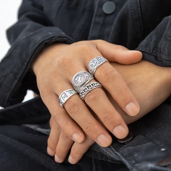 4 Kom. Klasicni Stackable Prstenovi Set Za Muškarce Gotička Viking Prsten na Prst 2022 Modni Nakit Pribor za Ruku Zglobove, Moderan Muški Dar