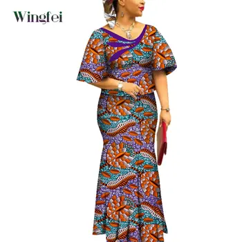 Afrička Odjeća za Žene, Afrička Suknja i Top sa po cijeloj površini Ankare, Komplet od 2 predmeta, Večernje Haljine u stilu дашики, Afričke Bubu, WY4561