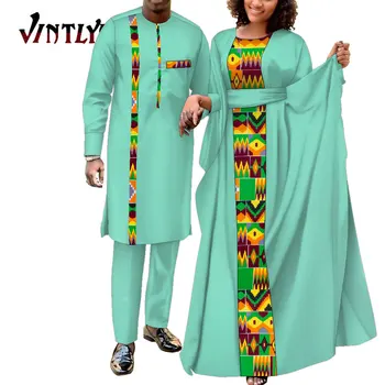Afrički haljine iz 2 predmeta za žene i muškarce u stilu дашики, Odijela s Cvjetnim Ispis, Odjeća za Par Odijelo za Zaljubljene, Haljina-haljina u stilu patchwork, Wyq949