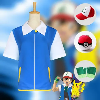 Anime Pokemon El Кетчум cosplay odijelo Unisex kaput šešir i rukavice Privjesak Skup odrasla osoba dječji Kostim Za Noć vještica