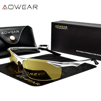 AOWEAR HD Naočale Za Noćnu Vožnju Gospodo Polarizirane Sunčane Naočale za Noćni Vid Gospodo Aluminijske Žute Sunčane Naočale za Vozača Gafas