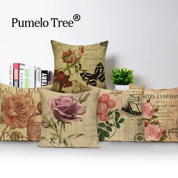 Biljna jastuk vintage cvjetni jastučnicu rose ukras kućni Sjedalica Jeftini jastuci lana print Presvlaku za Kauč jastuk