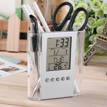 Digitalni Stolni Držač Olovke Olovke LCD sat za Alarm Termometar i Kalendar Zaslon Doma Dekor