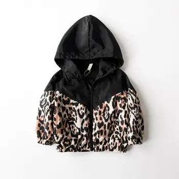 Dječja jakna za djevojčice, kaput s kapuljačom u patchwork stilu s леопардовым po cijeloj površini, Jesen odjeća, odjeća za djevojčice, kaput od 1 do 7 godina