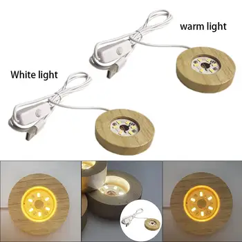 Drveni Okrugli Led noćno svjetlo Baza Art Prikaz Držač USB Lampa za Kristale Staklena Kugla Umjetničko Ukras od Smole 80 mm