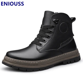 ENIOUSS/ Visoke kvalitete, 38-45, jesensko-zimske muške cipele od prave Kože na меху, Tople zimske čizme, Crne kožne čizme