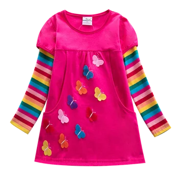 Haljina za djevojčice uredan brand okrugli izrez boji prugasta džepove 100% pamučna odjeća dugih rukava za djevojčice, haljine s cvjetnim uzorkom za djevojčice H5802