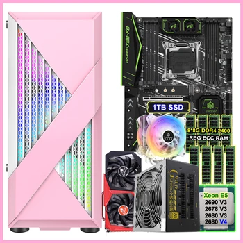 Igre PC HUANANZHI X99-F8 Matična ploča Xeon 2678 2690 V3 Way cooler 8 * RAM 8G 1tb M. 2 SSD GPU GTX1660 Super 6G 750 W napajanje Torbica za PC
