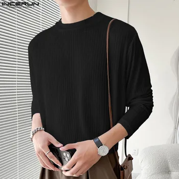 INCERUN Vrhovima 2022, Korejski Stil, Gospodo Besplatne Univerzalne Ravnici majice s okruglog izreza, Modni Svakodnevne muška majica dugih rukava S-5XL
