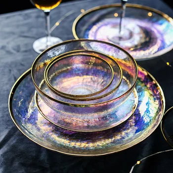 Kinglang blistava boja obojena zlatna staklena zdjela za jelo семицветный transparentno čekić zrno stakleni tanjur салатница voća čaša вестер