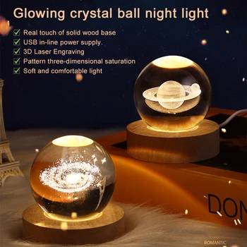 Kristalna Kugla noćno svjetlo Astronaut Planet Globus 3D Sjajni Kristalnu Kuglu Solarni Sustav Loptu USB Led Lampa Baza Ukras Poklon