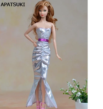 Kvalitetan Elegantna Srebrna Duga Haljina Za Barbie lutke, Večernja Haljina Vestido Za 1/6 Lutke, Odjeća, Poklon Za Božić