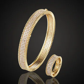 Lanruisha vankelef brand luksuznih 3 linije AAA cirkon mikro utrti postavljanje Narukvice od perli s prstenom komplet nakita klasični narukvica na cijelo tijelo