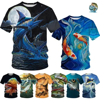 Ljetna majica za ljubitelje ribolova sa 3D Ispis Ribe, majica sa slikom Divlji Ribe, majica sa kratkim rukavima, majica Okruglog izreza