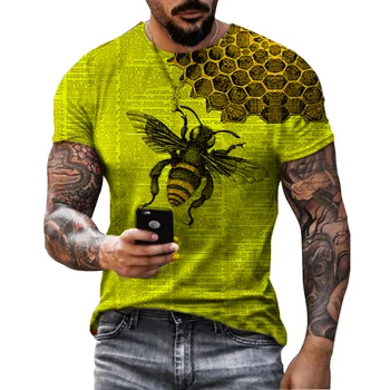 Ljetna muška majica s po cijeloj površini Pčele, Majice, Ulica Majica s okruglim ovratnikom i Kratkih Rukava, Slobodna od poda Odjeću u stilu hip-hop, Top
