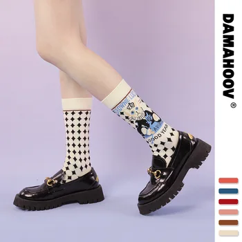 Lolita mokre čarape i zgusnuti sa ilustracijama mreže slatka japanski crtani pamučne čarape na cjevaste čarapama