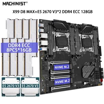 MACHINIST X99 Matična ploča LGA 2011-3 Komplet sa procesorom Dual Xeon E5 2670 V3 8 kom. * 16 GB = 128 GB DDR4 ECC memorija NVME M. 2 X99-D8-MAX