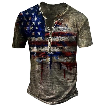 Muška Majica Unisex Henley, t-Shirt, 3D Print, Grafičkim Printevima, Nacionalna Zastava, Henley street, Svakodnevne Vrhovima na zakopčane Kratkih Rukava