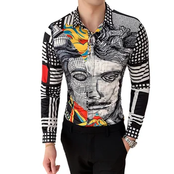 Muška Majica Veličine 6XL, Modni Club Odjeća, Muška Branded Dizajnersku Majicu s Cvjetnim Ispis, Tanka Košulja u Baroknom stilu s Dugim Rukavima