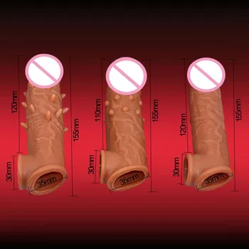 Muški Kondom na Dildo Odgađanje Ejakulacije Višekratnu upotrebu Penis Rukava Povećanje Dick Produžni kabel Seks Igračaka za Muškarce Par Pojačalo Penis Prsten
