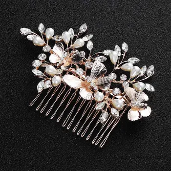 Novi Dizajn Cvijet I Leptir Crystal Imitacija Bisera Češljevi Za Kosu Nakit Je Drevna Kineska Mladenka Vjenčanje College Kape