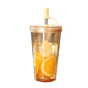 Plastične čaše sa poklopcem i slamke, za Višekratnu upotrebu čaše za odrasle i djecu, Volumen čaše za hladne kave, čaja i smoothies