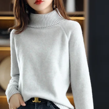 Pulover, kašmir džemper, zimski novi stil, ženski pulover s visokim воротом i dugih rukava od 100% vune, kratki modni pletene однотонный top