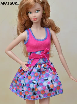 Ružičasto-Plava Funky Lutkarska Odjeća s Lukom, Mini-Haljina Za Barbie Lutke, Jednodijelni Prsluk, Večernje Haljine Vestidos Za 1/6 BJD, Lutkarski Haljina