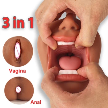 Seks-mašina Za Muškarce Seks-Igračke Realno Vagina Usta Umjetna Duboko Grlo s Jezikom Zube Silikon 3 U 1 Džep Maca