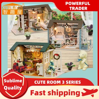 SLATKA SOBA DIY Kućica za lutke Drvene Lutkarske Kuće Minijaturni Construction Kit S Namještajem, Led Svjetla Igračke Za Djecu Poklon Za Rođendan