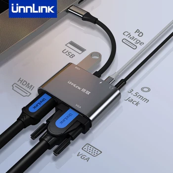 Unnlink USB C Hub Tip C na HDMI VGA USB 3,0 3,5 mm Priključak PD 55 W Pretvarač Vanjske Grafičke kartice Za disk U PC i TV