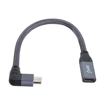 USB-C, USB 3.1 Tip C Muški Lijevi Gornji Kut s USB-C, USB 3.1 Tip C Ženski Produžni Kabel za Prijenos Podataka s Rukava za Laptop