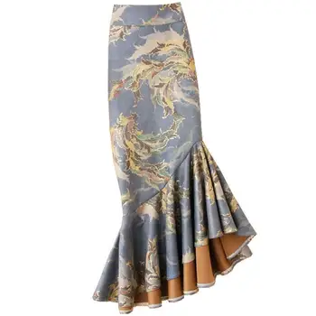 vintage замшевая suknja-sirena, ženska jesensko-zimski нерегулярная upućivanje, suknja-cijev s visokim strukom i po cijeloj površini