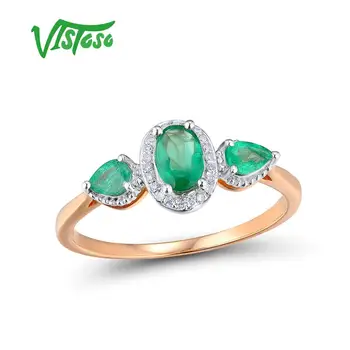VISTOSO Zlatno Prstenje Za Žene Od Prave 14 Do 585 Prsten Od Ružičastog Zlata Magic Emerald Dijamant Pjenušava Zaruka Godišnjicu Nakit