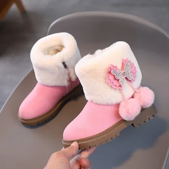 Zimske Zimske cipele za djecu, Dječje Cipele na меху, Booties na ravne cipele za djevojčice, Baby Roza Tople čizme od 1 do 6 godina, Žuta, crna, D5666